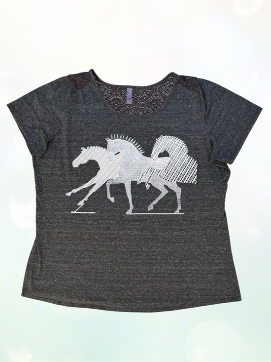 District Tops - District Made Horse Breeds Heather Charcoal Gray Graphic T-Shirt ~ Women's XXL